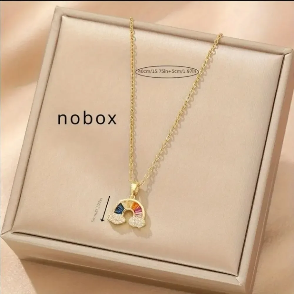 18K Gold Plates Diamond Rainbow & Clouds Necklace
